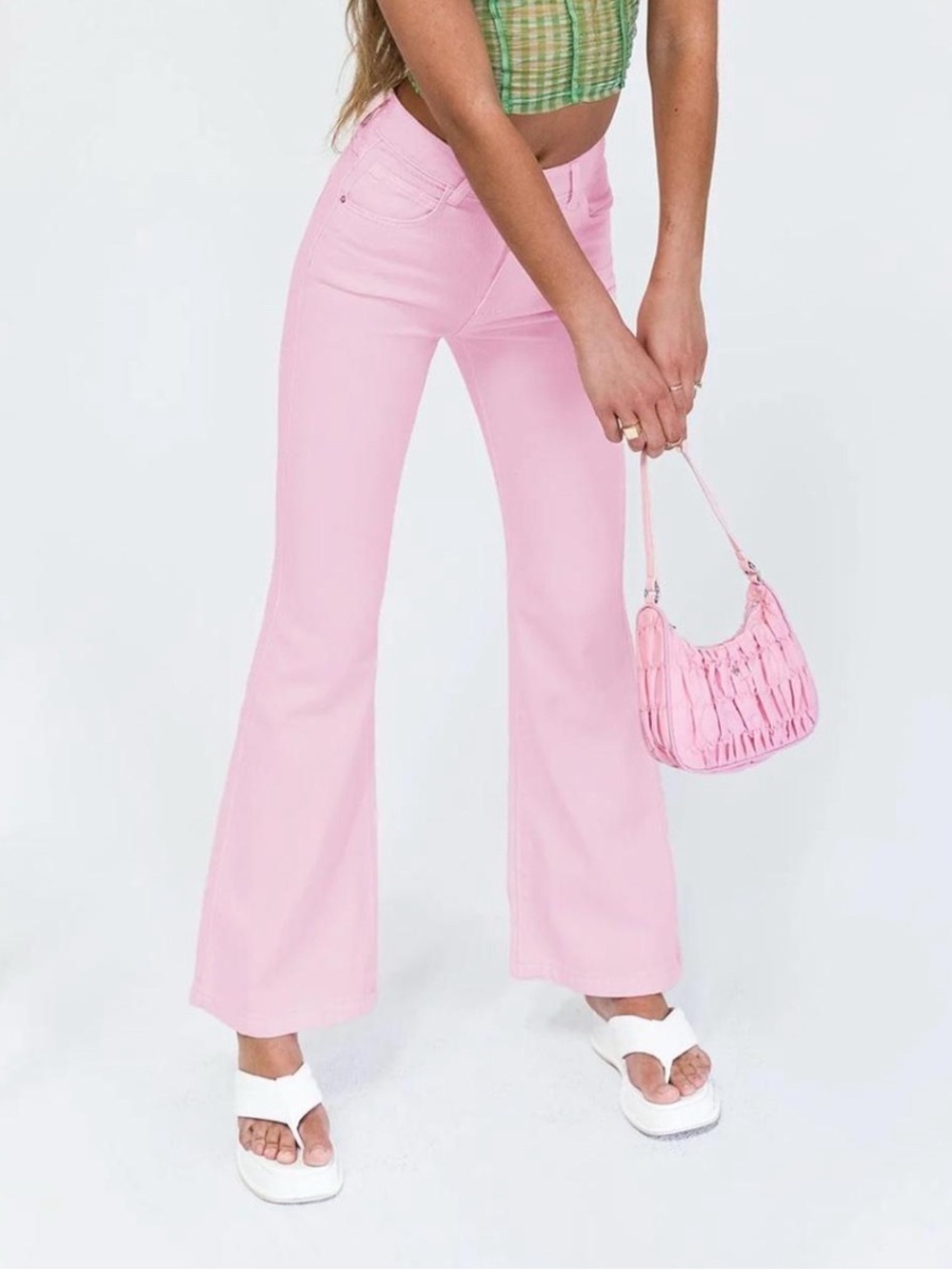 Princess Polly Y2K pink high-waisted flare jeans denim  romantic Size 6